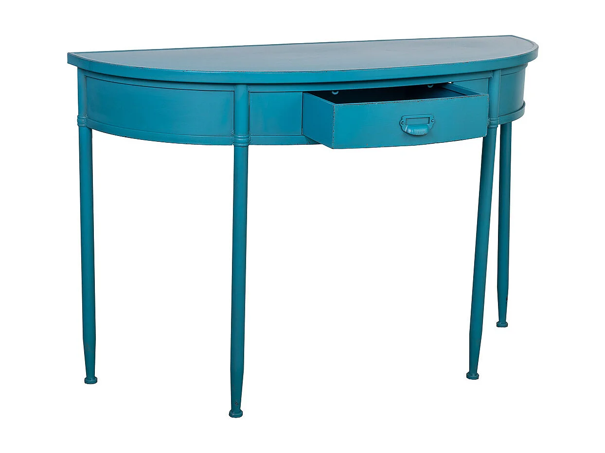 Console en métal avec 1 tiroir vieillie bleue 120x44x80