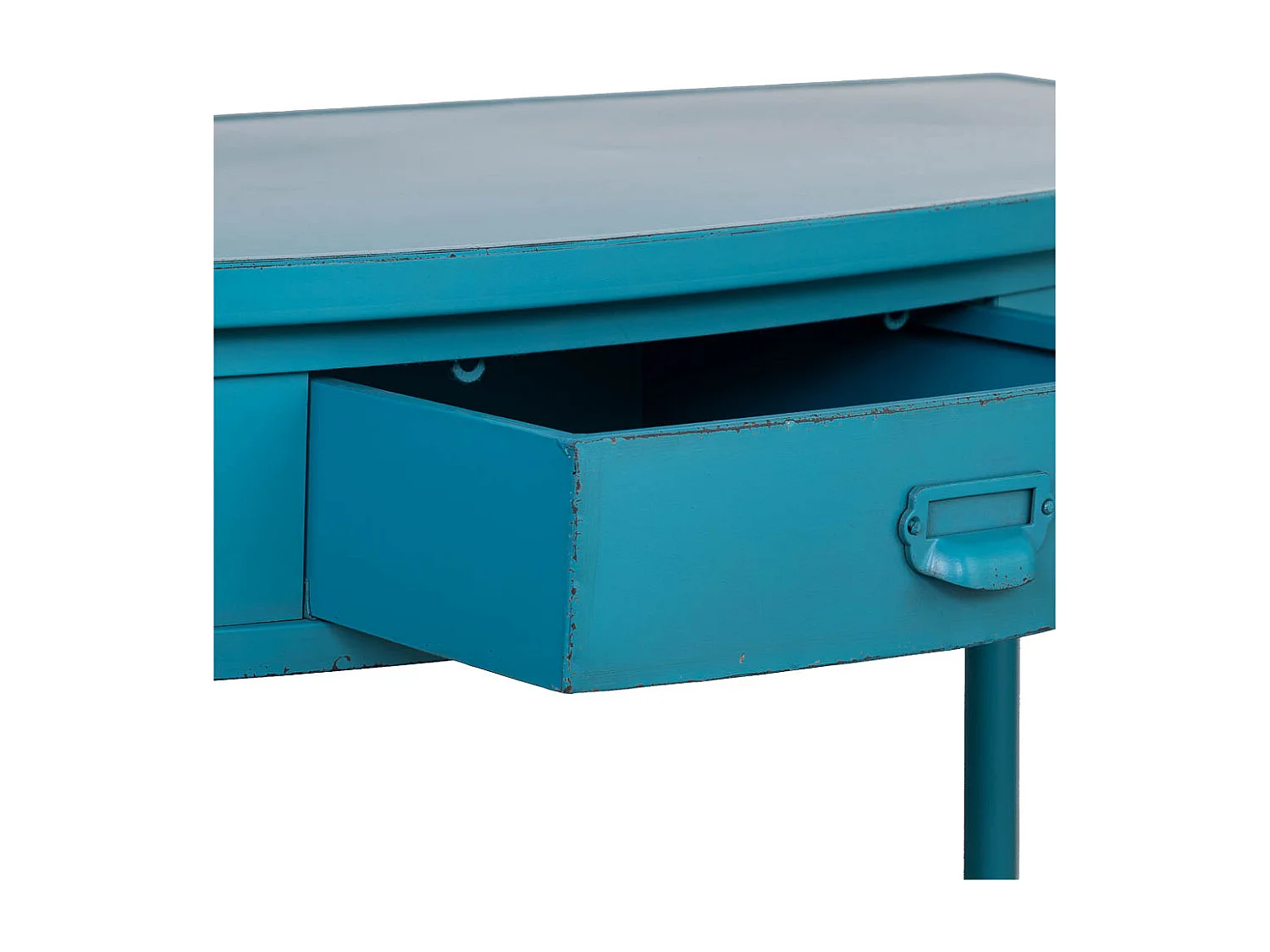 Console en métal avec 1 tiroir vieillie bleue 120x44x80