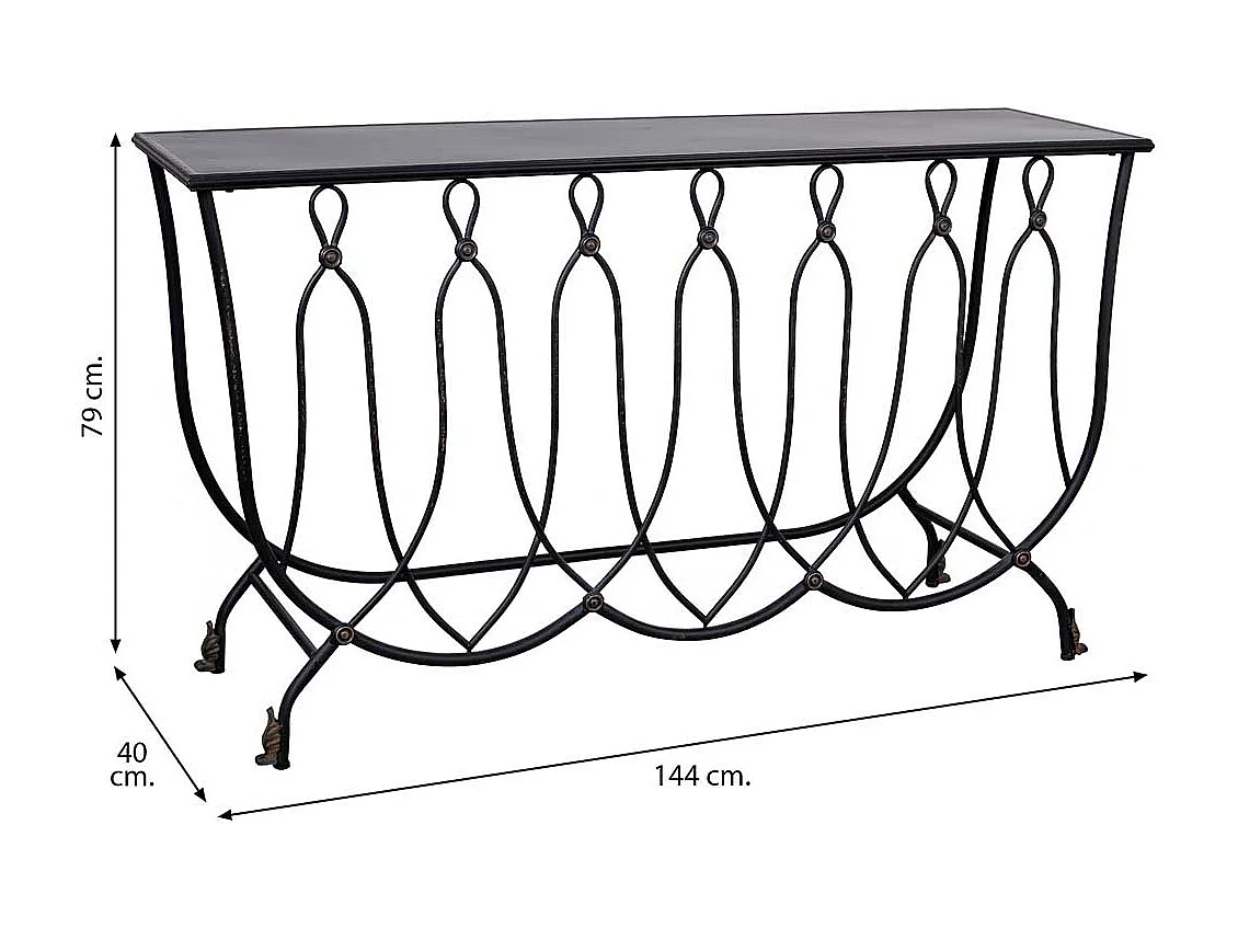 Console en métal vieilli noir 144x40x79