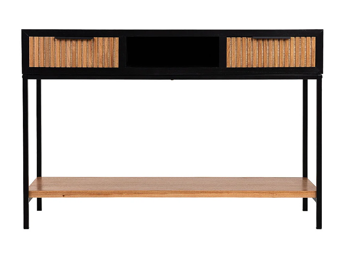 Meuble d'entrée avec deux tiroirs, bois et métal, 120x40x69h cm