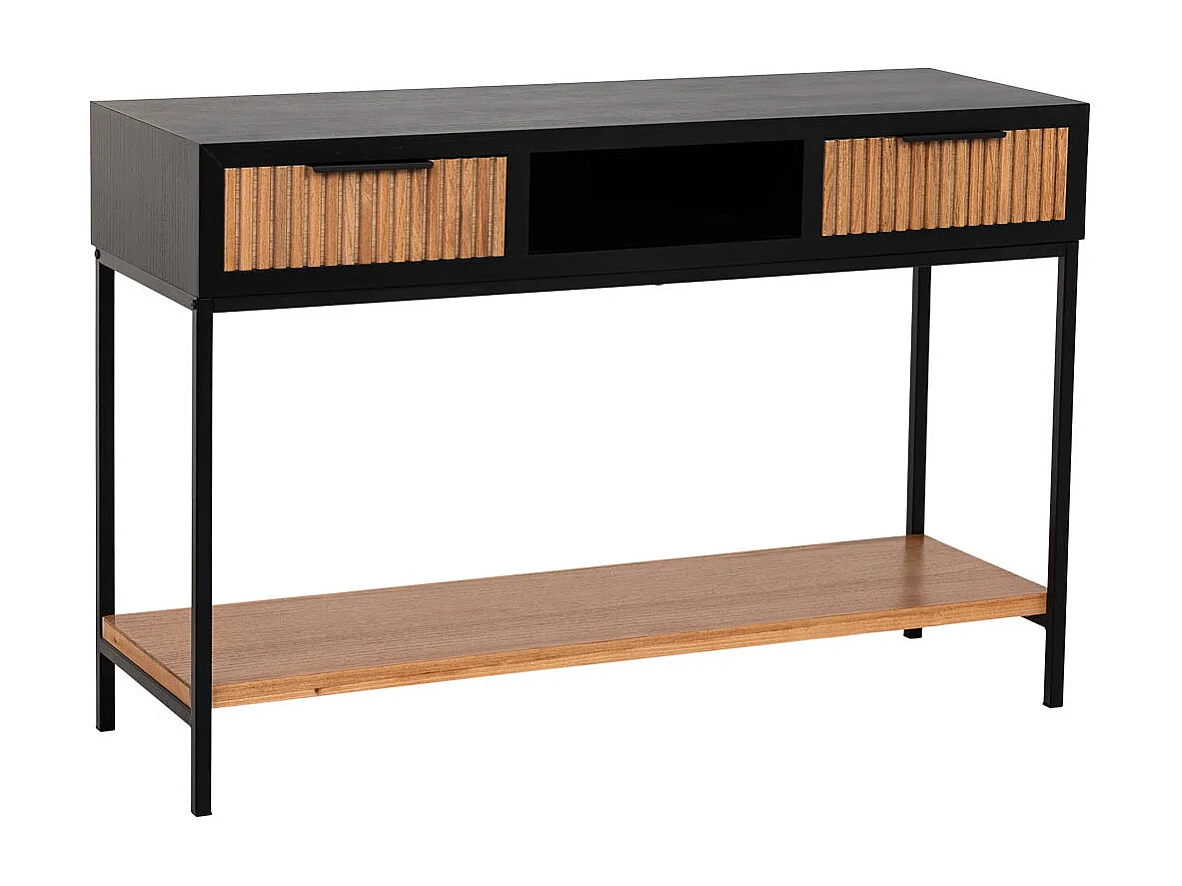 Meuble d'entrée avec deux tiroirs, bois et métal, 120x40x69h cm