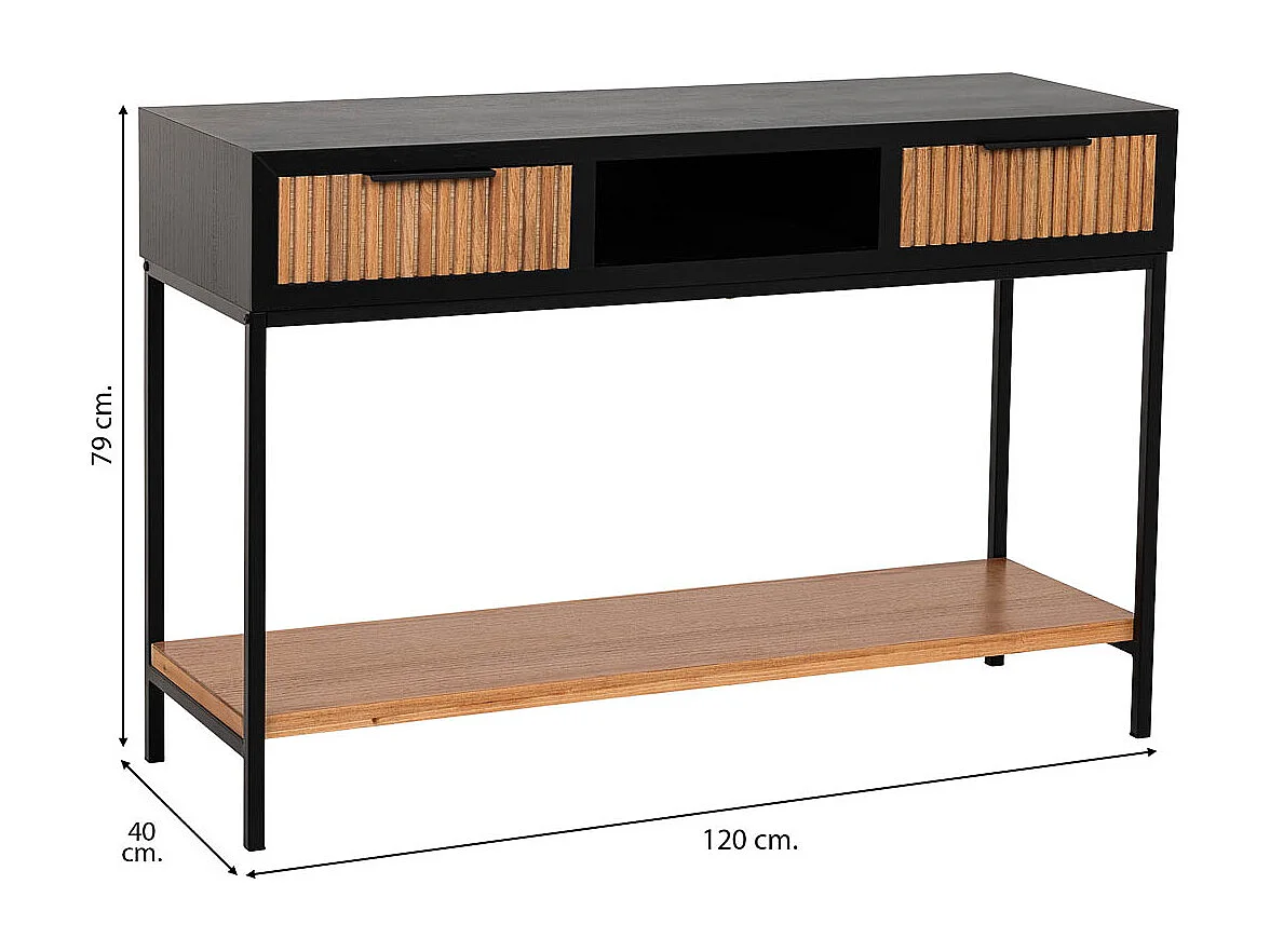 Meuble d'entrée avec deux tiroirs, bois et métal, 120x40x69h cm