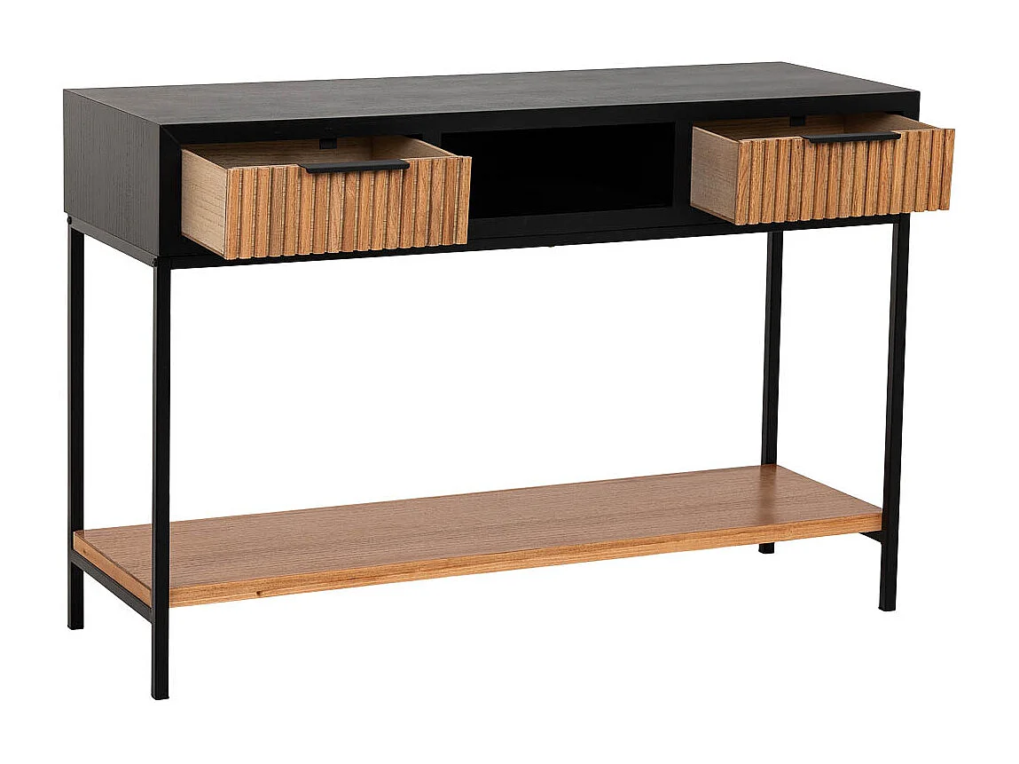 Meuble d'entrée avec deux tiroirs, bois et métal, 120x40x69h cm