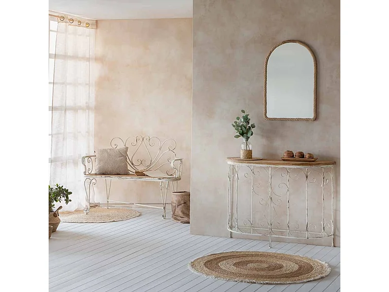 Mobile da ingresso in legno e metallo finitura invecchiata 109x35x81