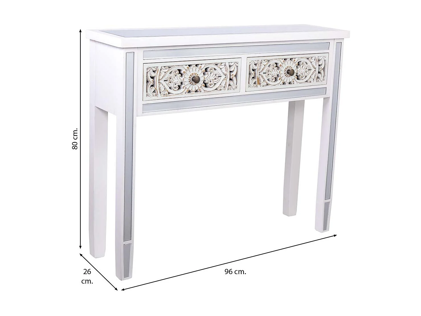 Konsolentisch aus Holz und Glas mit 2 Schubladen 95x26x80
