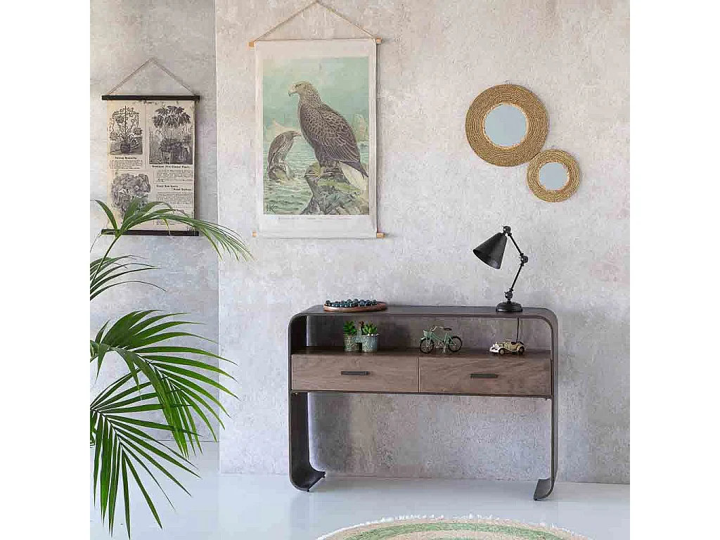 Hall em madeira e metal preto 122x37x82