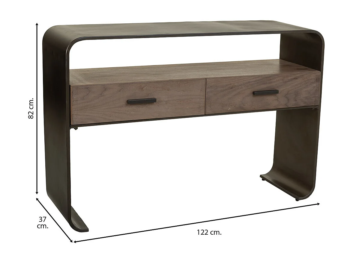 Hall em madeira e metal preto 122x37x82
