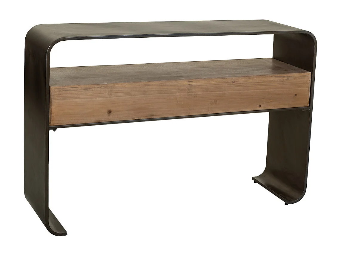 Hall em madeira e metal preto 122x37x82
