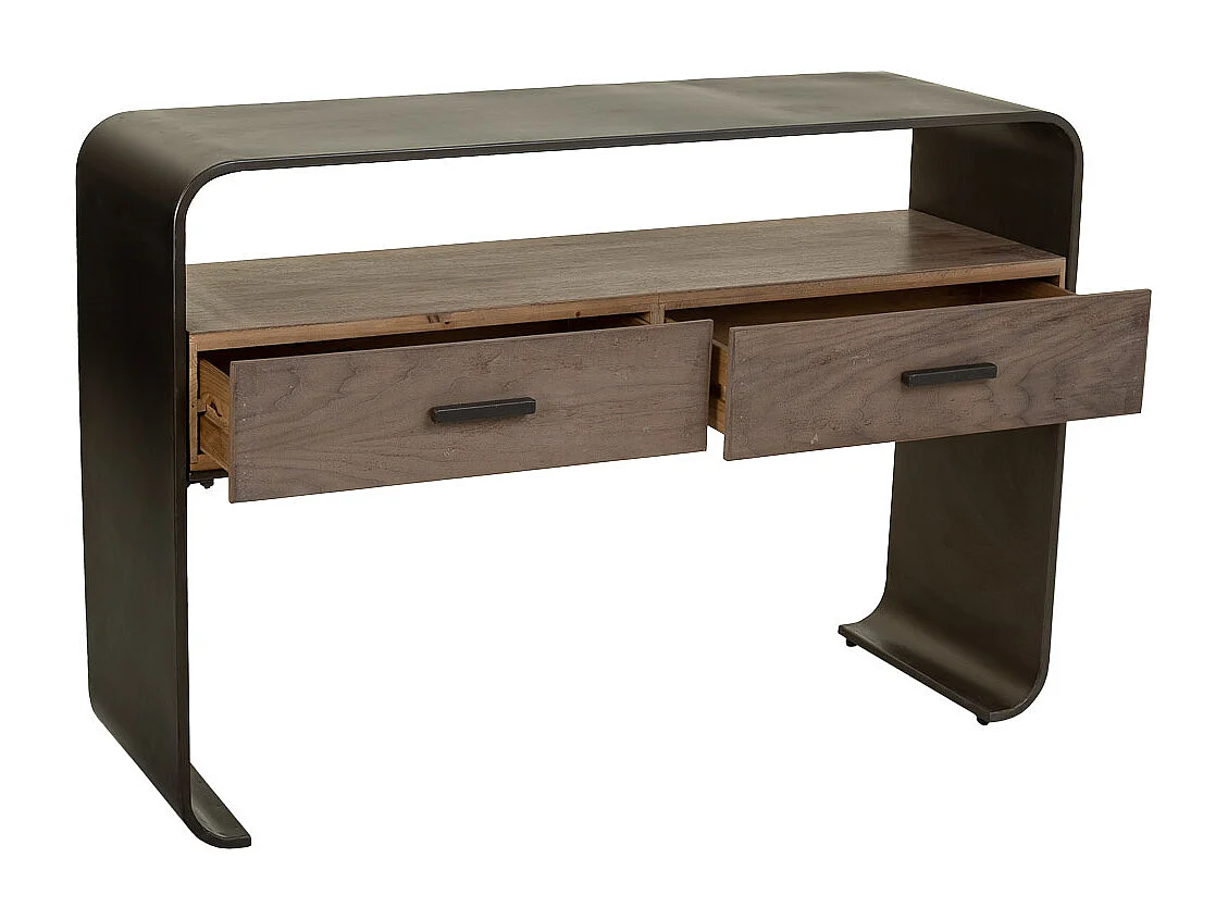 Hall em madeira e metal preto 122x37x82