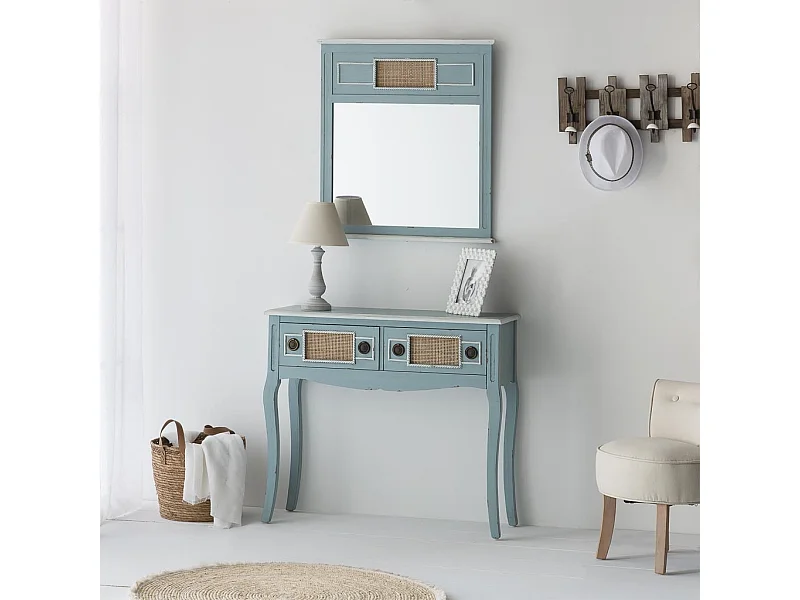 Recibidor de madera azul 90x33x77