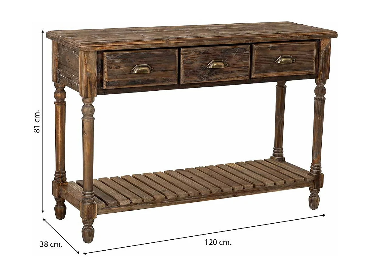 Table d'entrée en bois avec 3 tiroirs 120x38x81h cm