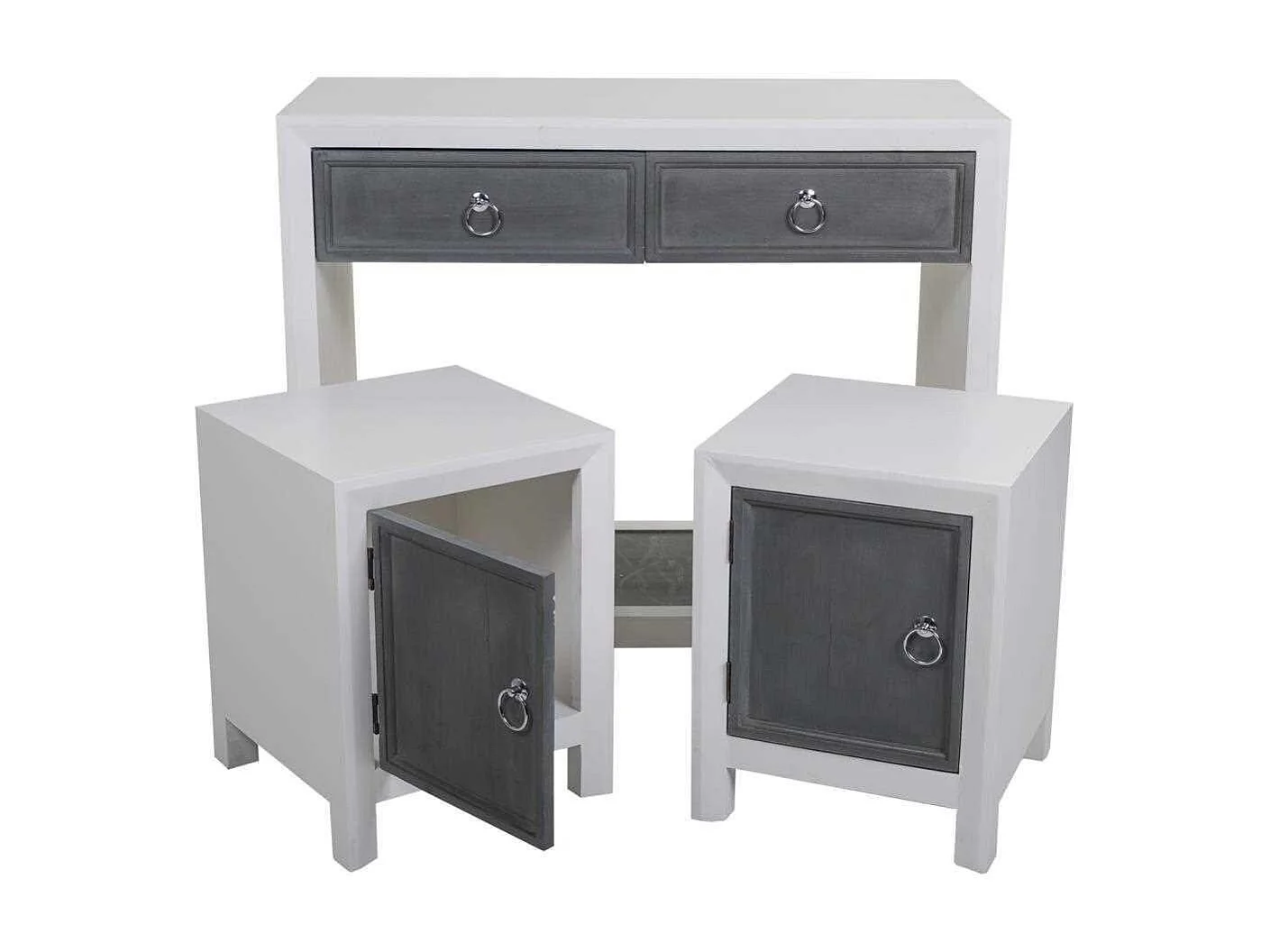 Ensemble de vestibule et deux tabourets en bois gris