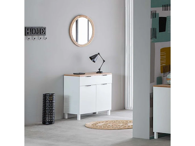 Meuble d'entrée en bois avec 2 tiroirs et 2 portes 82x39,5x80