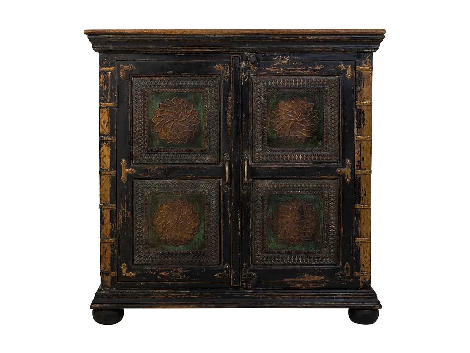 Hall feito à mão em madeira, vidro e metal com 2 portas castanhas 90x40x90