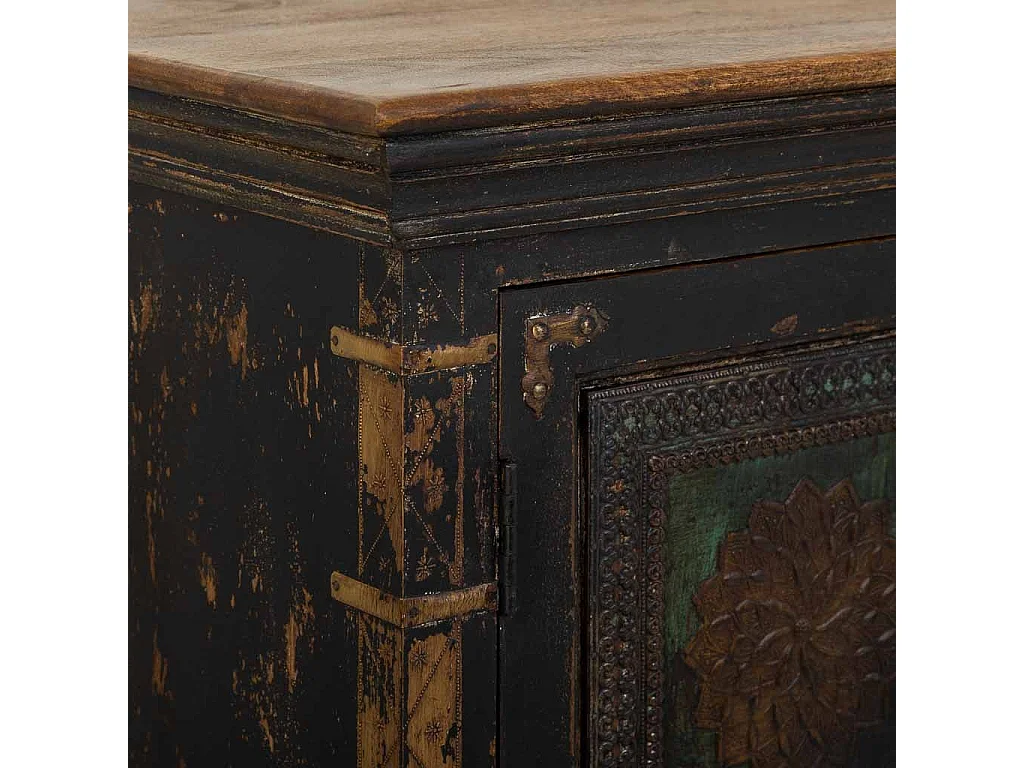 Hall feito à mão em madeira, vidro e metal com 2 portas castanhas 90x40x90