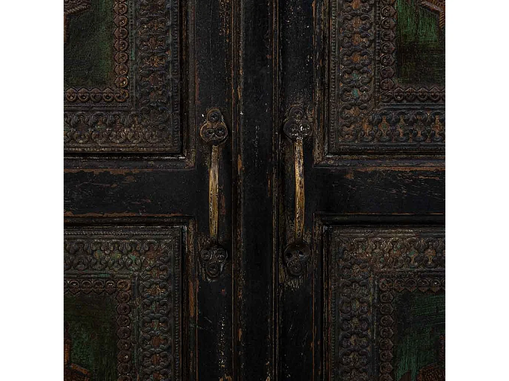 Recibidor de madera,cristal y metal acabado artesanal marron 90x40x90