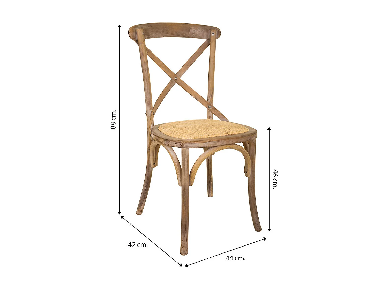Chaise bois assise rotin marron 44x42x46/88h cm