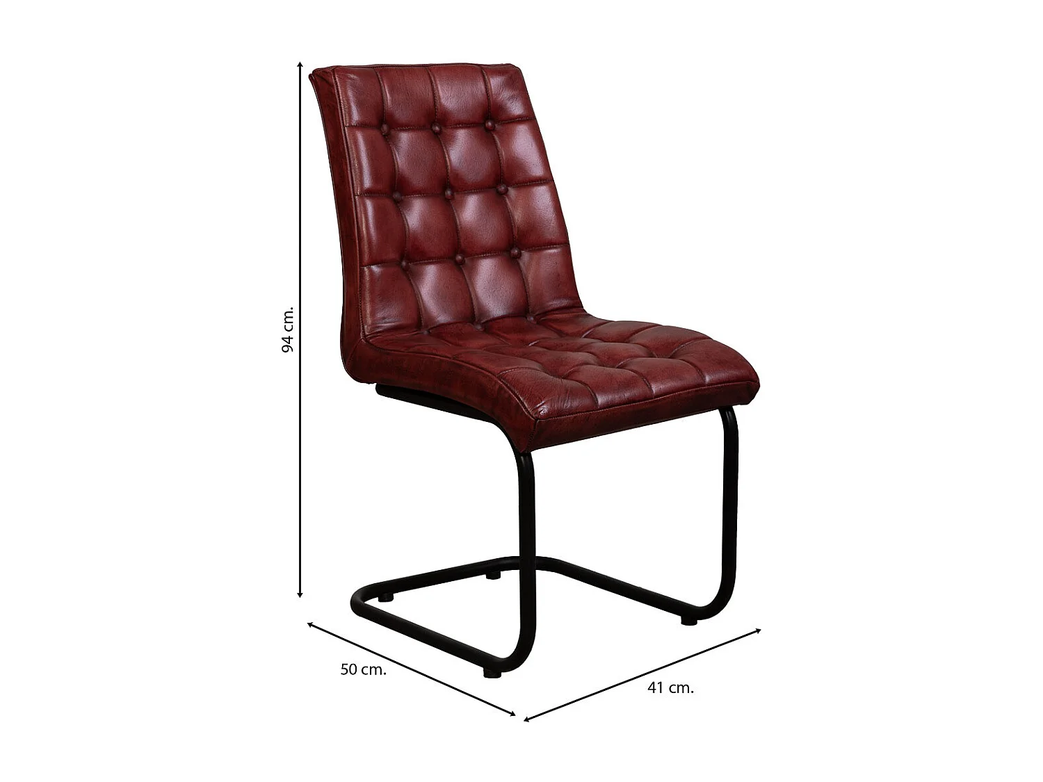 Cadeira estofada em pele castanha 41x50x94h cm