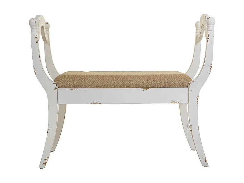 Weiß gepolsterte Holzbank 90x45,5x78h cm