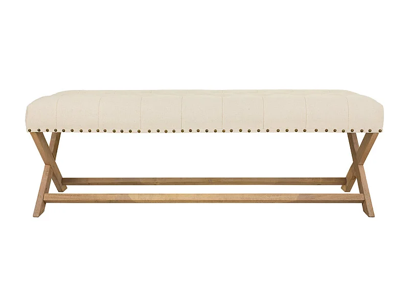 Creme gepolsterte Holzbank 130x46x45h cm