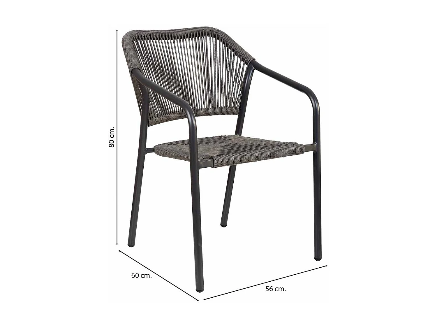 Silla de ratan sintético gris 56x60x80