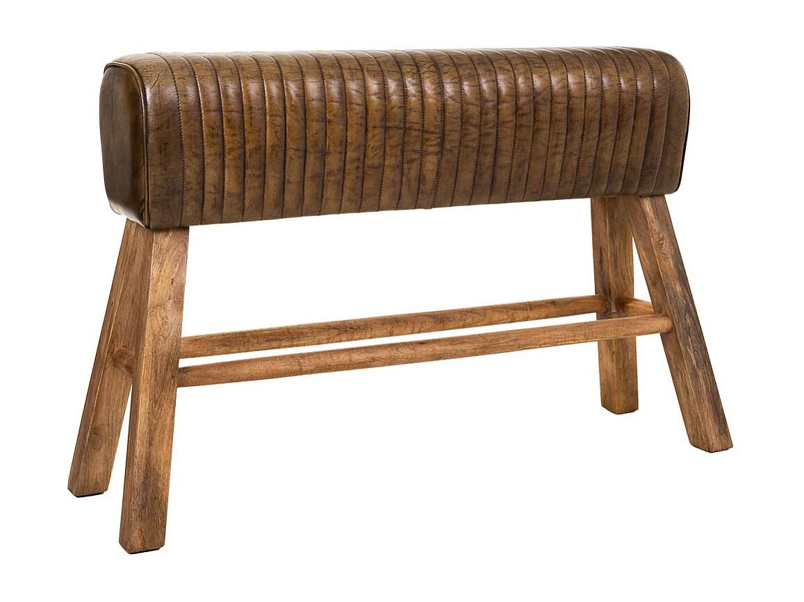 Braune Holz- und Lederbank 120x35x76h cm