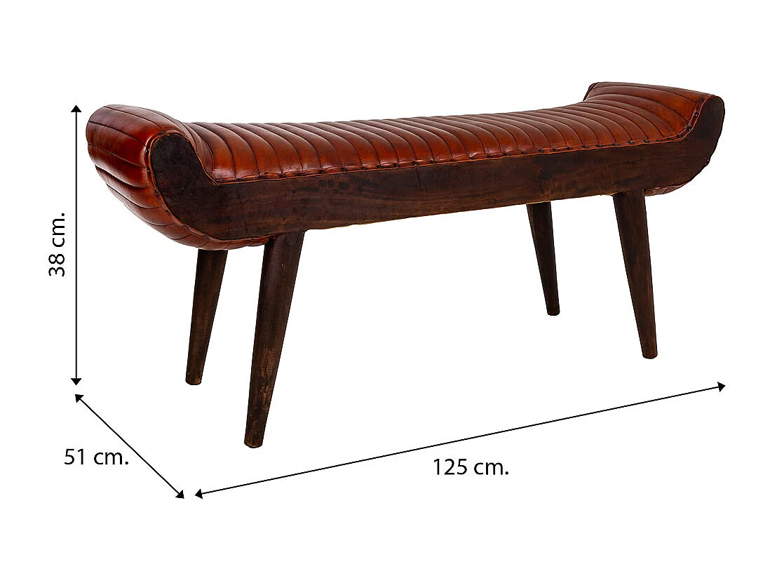 Braune Lederbank 125x51x38h cm