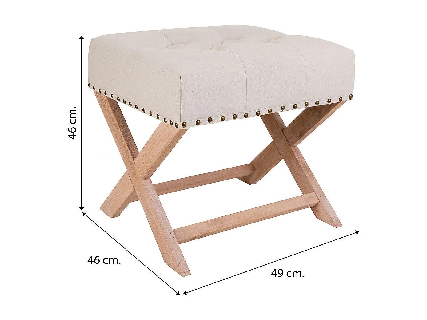 Sgabello imbottita in legno panna 49x46x46h