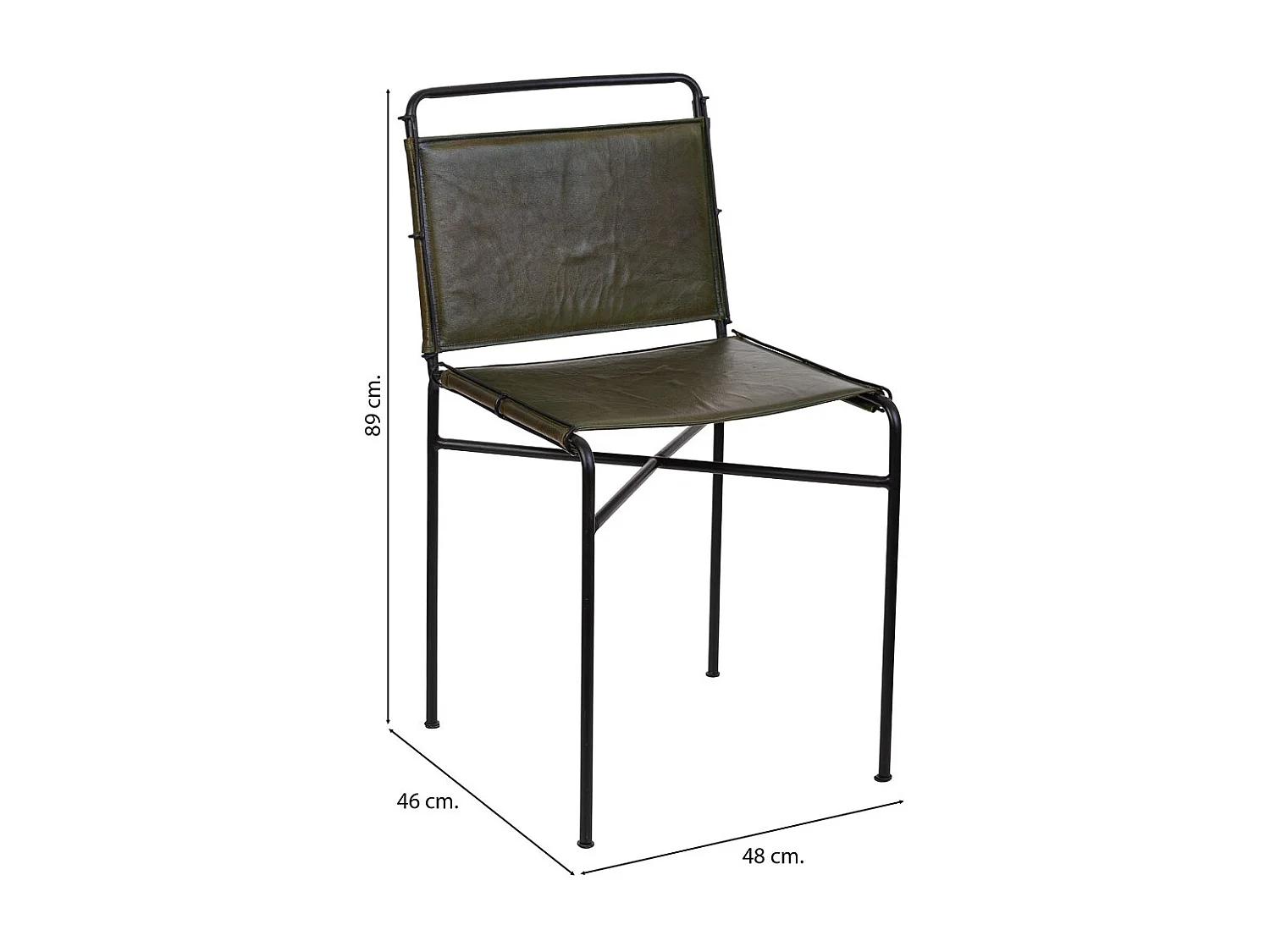 Chaise en métal et cuir marron 48x46x89