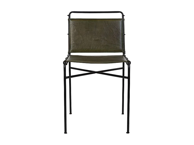 Chaise en métal et cuir marron 48x46x89