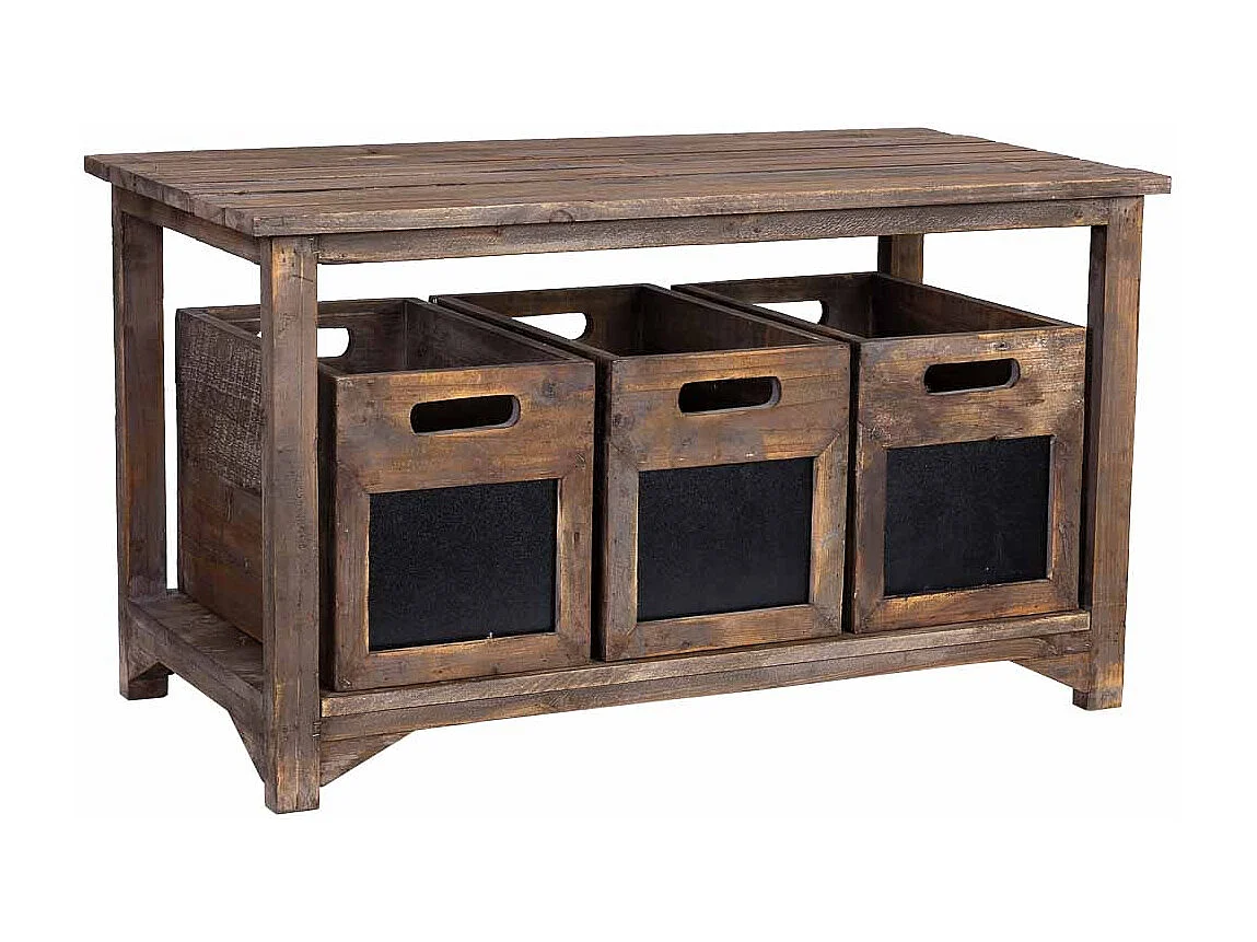 Banco em madeira com 3 gavetas 90x45x51h cm