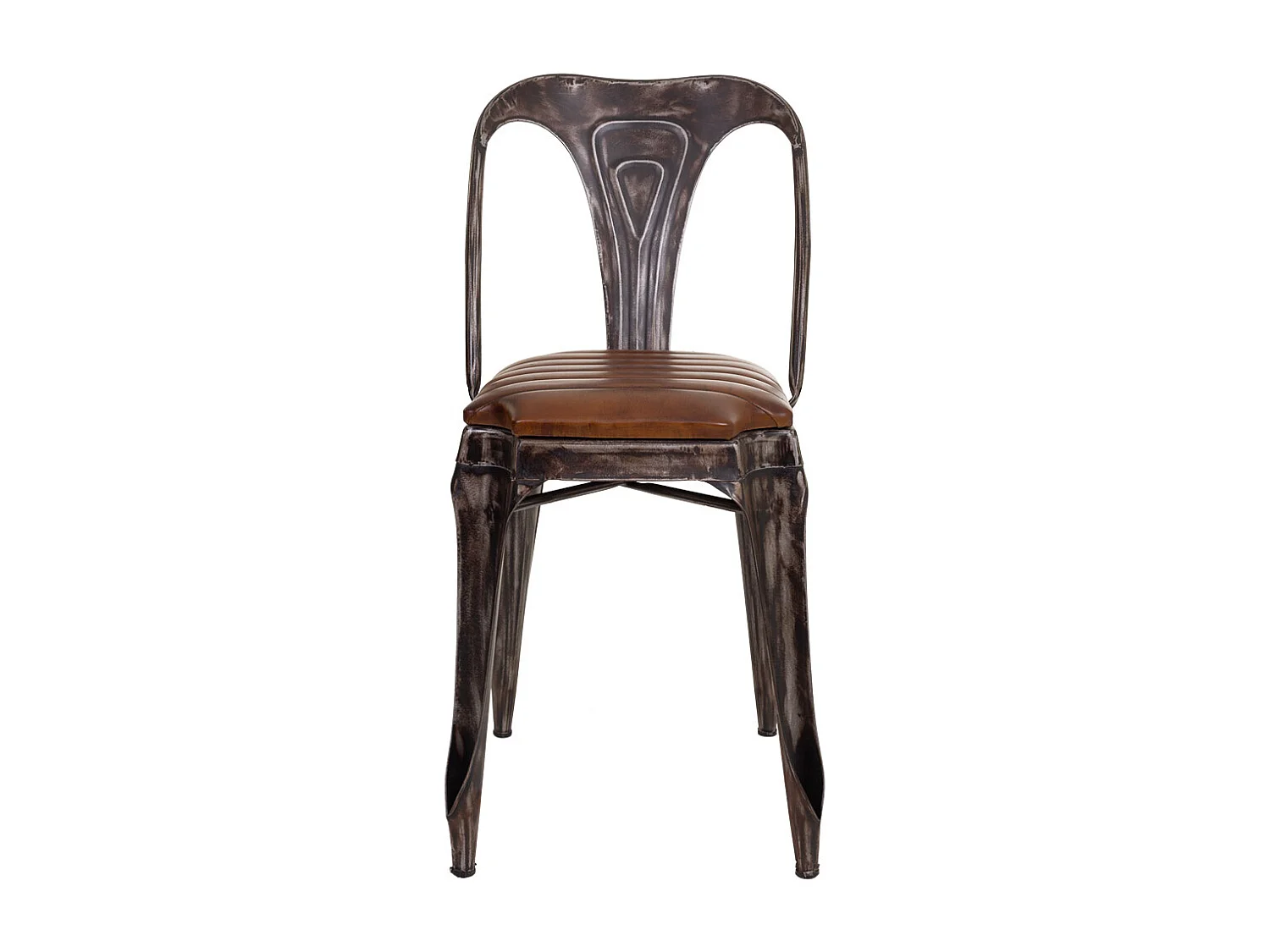 Silla de metal y piel marrón 39x52x84h cm