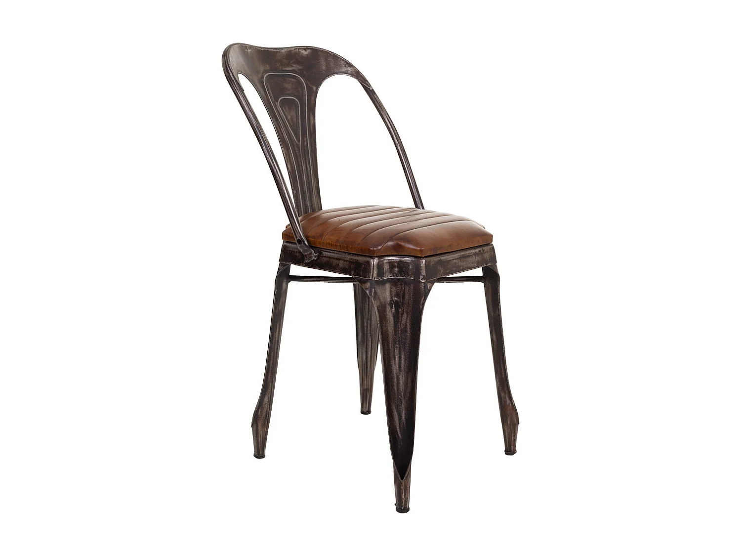 Silla de metal y piel marrón 39x52x84h cm