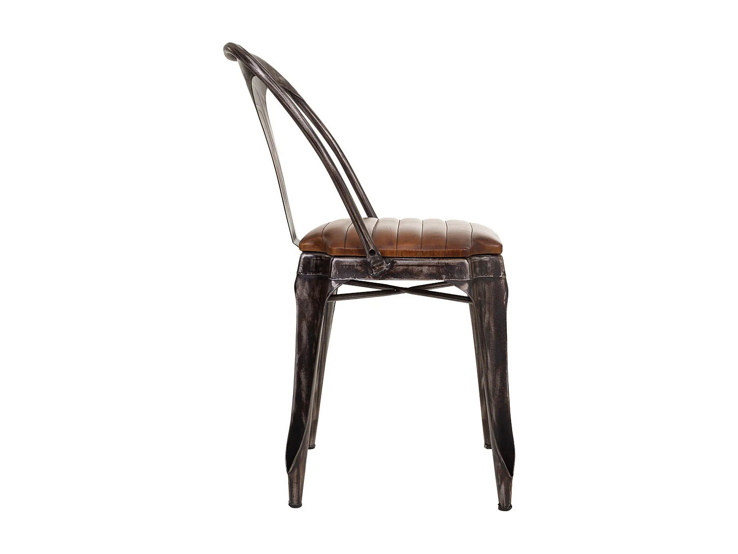 Silla de metal y piel marrón 39x52x84h cm