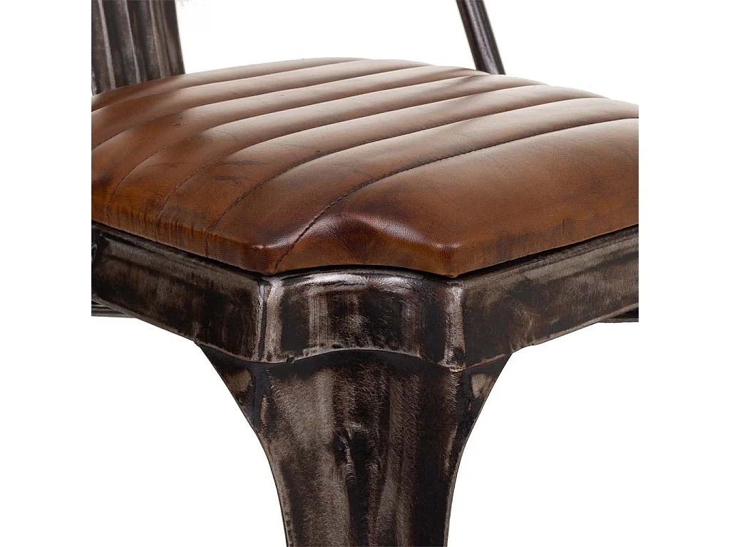 Silla de metal y piel marrón 39x52x84h cm