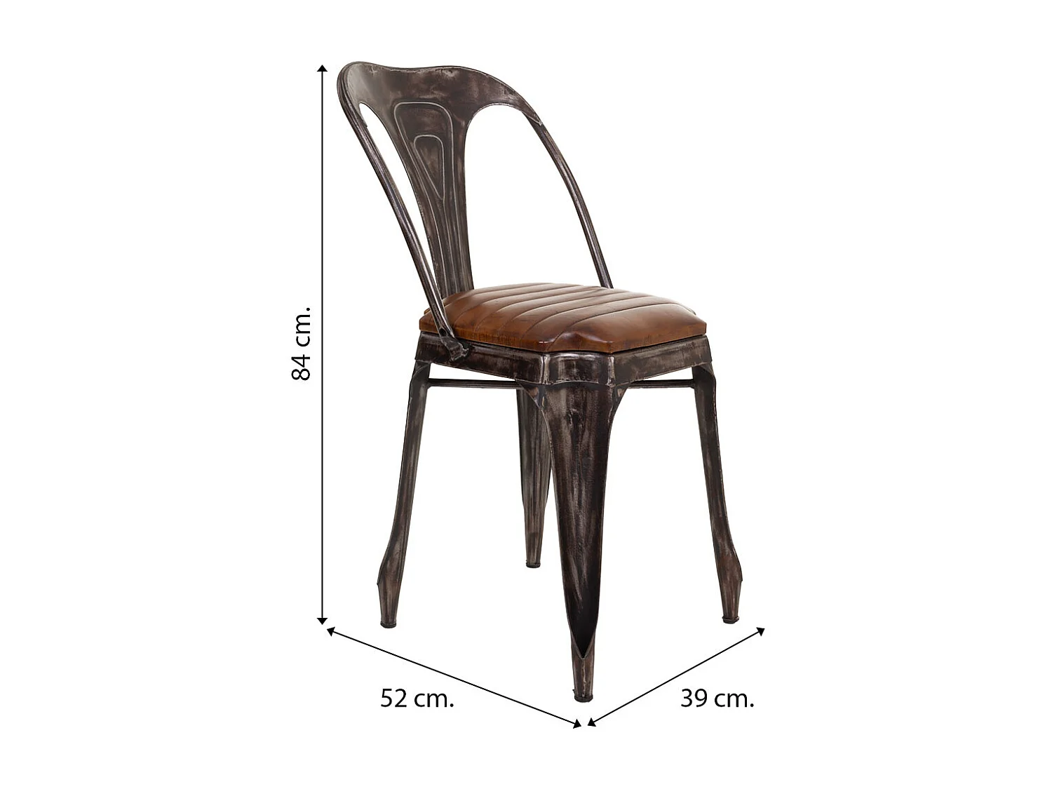 Silla de metal y piel marrón 39x52x84h cm