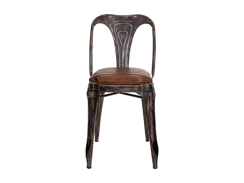 Sedia in metallo e pelle marrone 39x52x84h cm