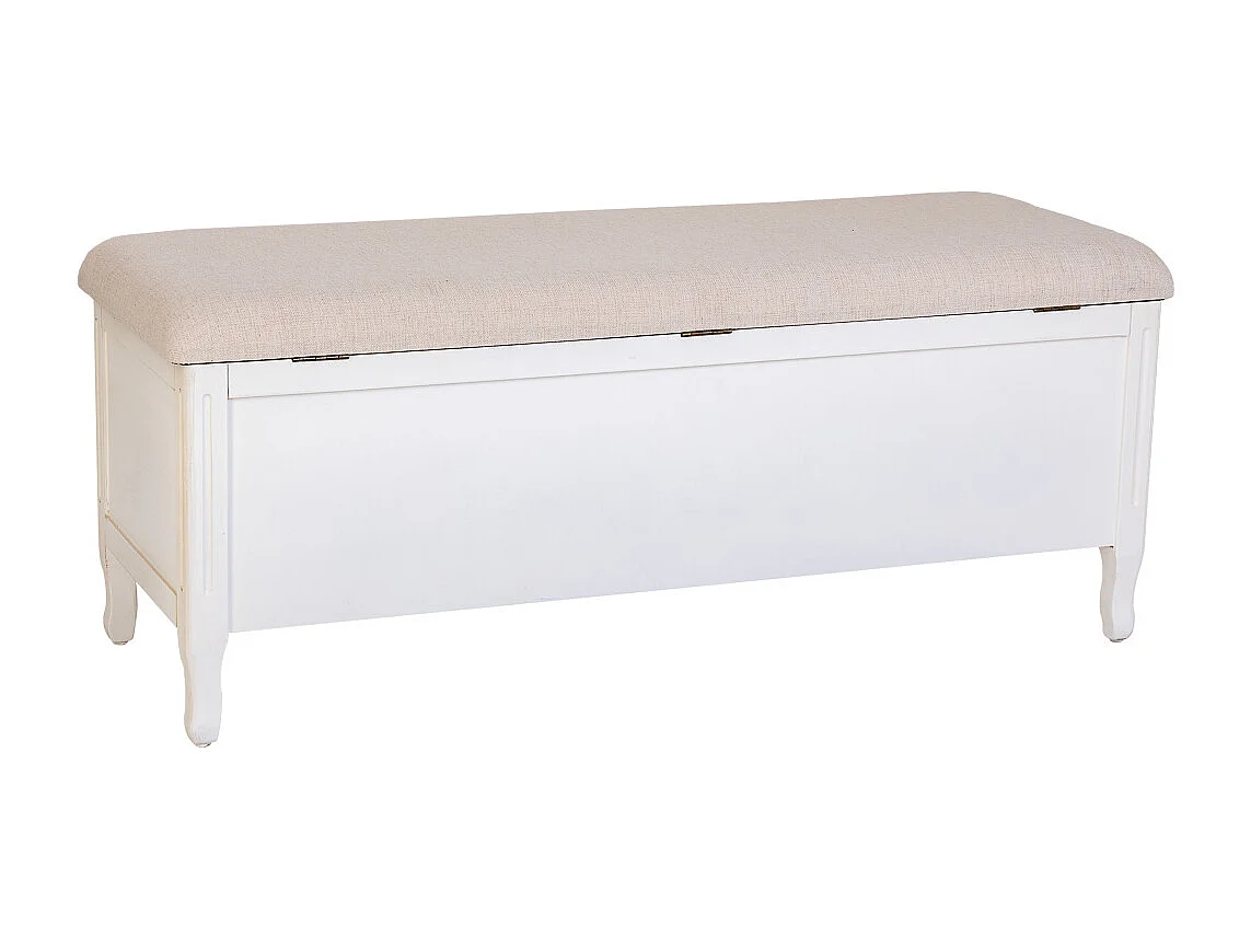 Antikweiß lackierter gepolsterter Holzhocker 120x43x48h cm