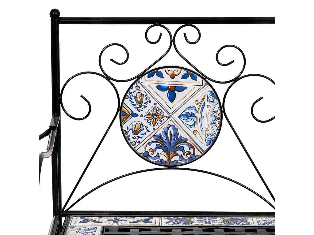 Banc en mosaïque noire et fer forgé 110x50x88h cm