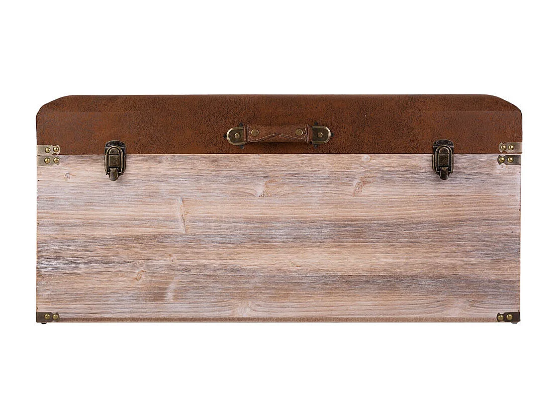 Truhenbank aus Holz und braunem Kunstleder 80x40x38h cm