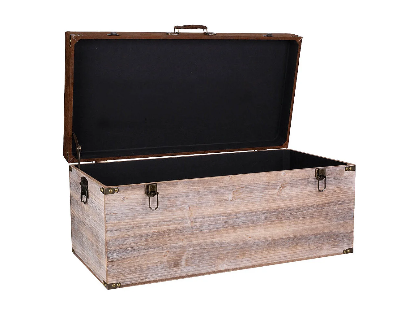Truhenbank aus Holz und braunem Kunstleder 80x40x38h cm