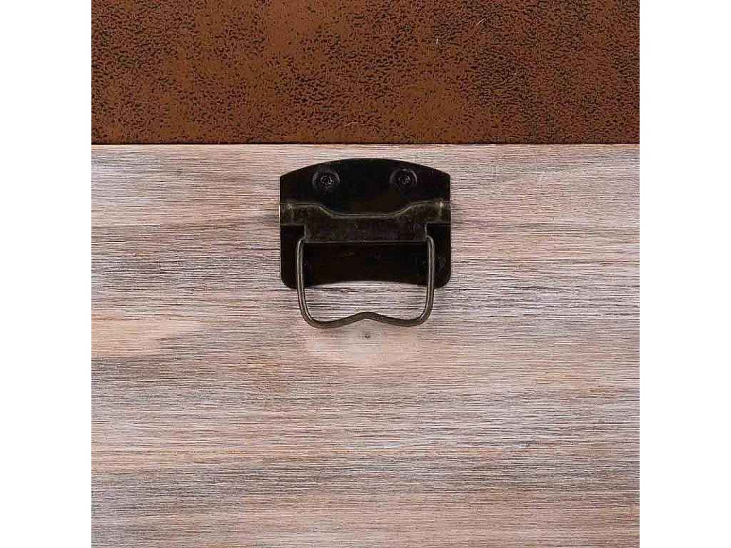 Truhenbank aus Holz und braunem Kunstleder 80x40x38h cm