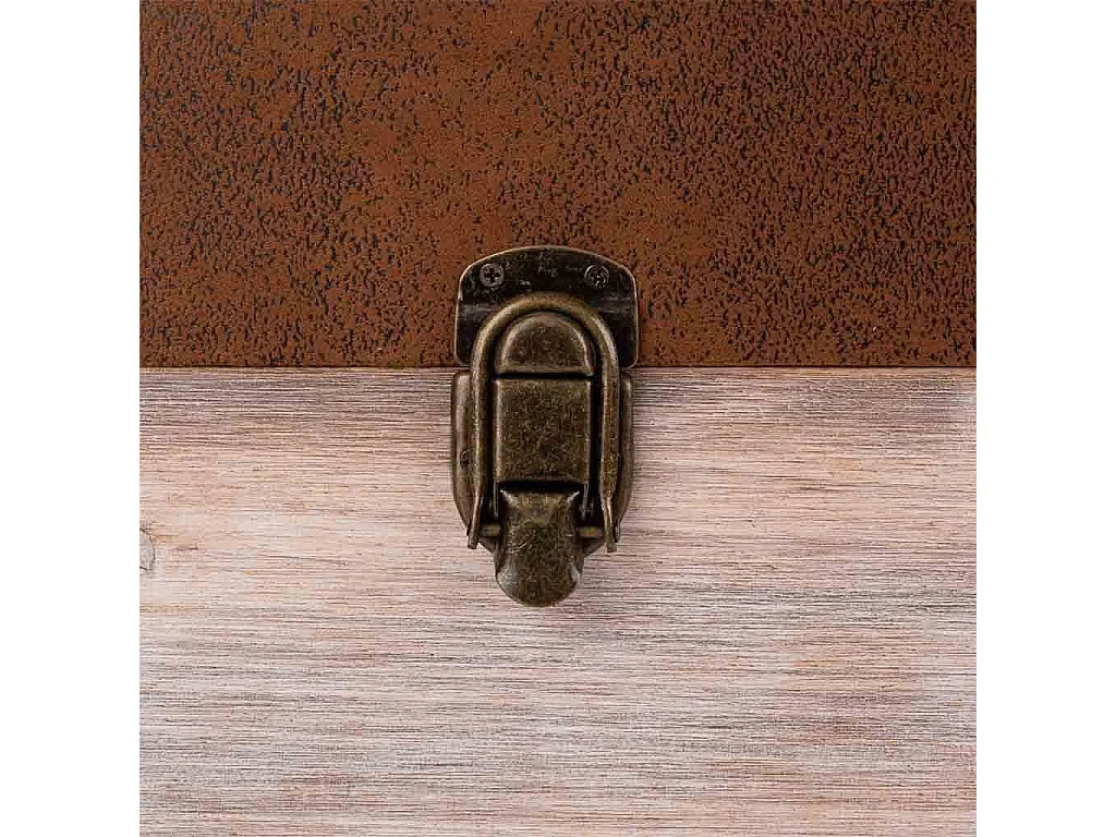 Truhenbank aus Holz und braunem Kunstleder 80x40x38h cm