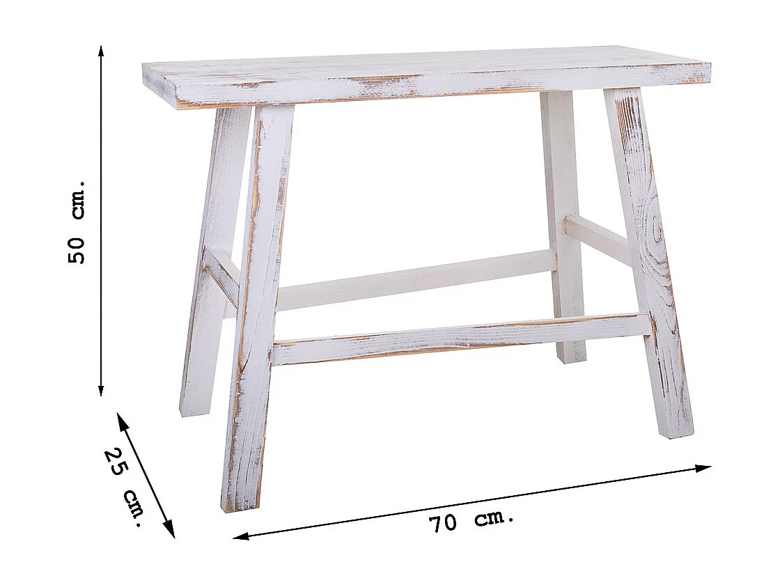 Banco de madeira branco 70x25x50h cm