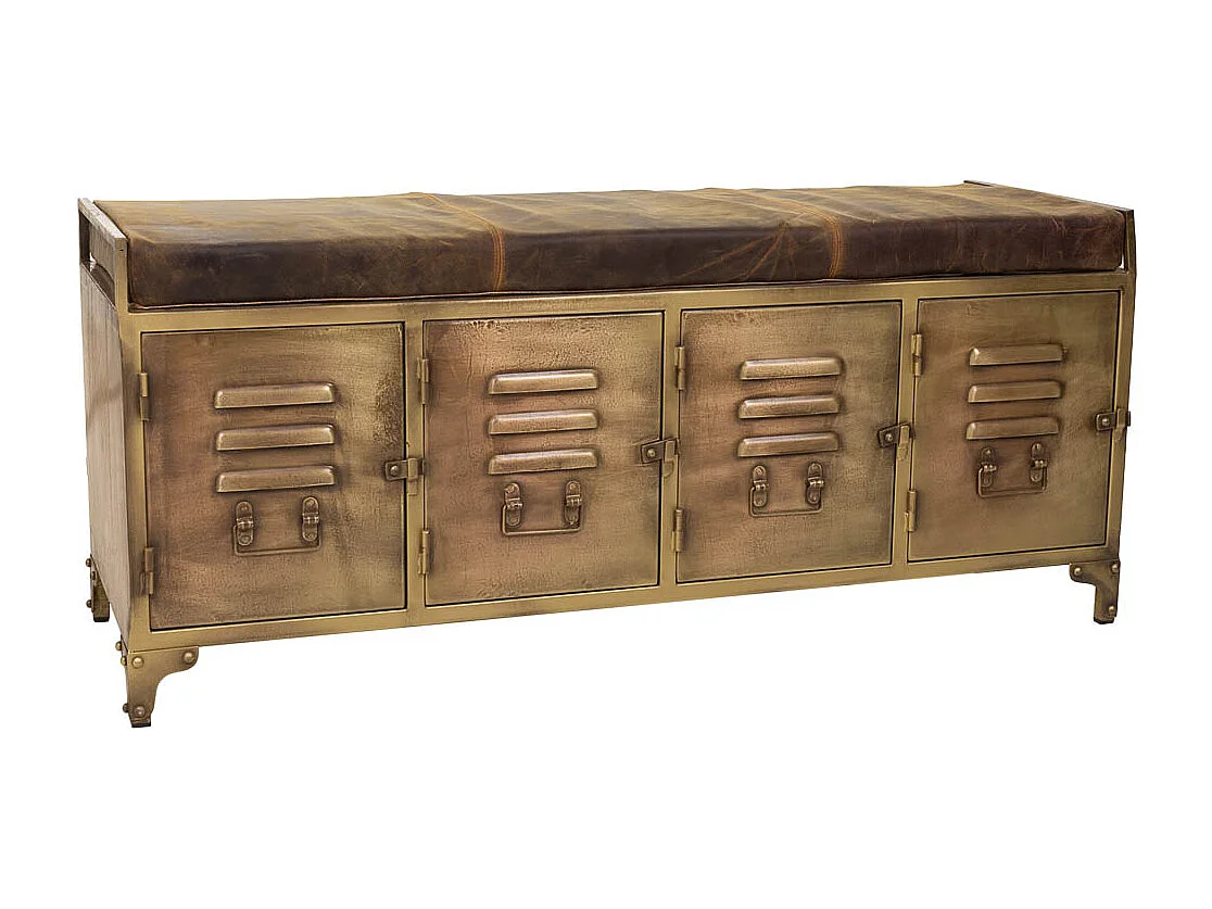 Banco de metal e couro marrom 120x40x51