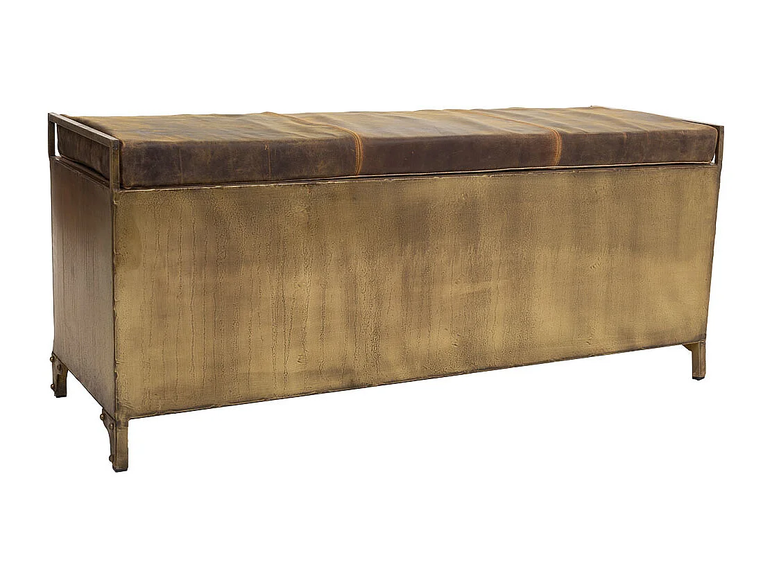 Banco de metal e couro marrom 120x40x51