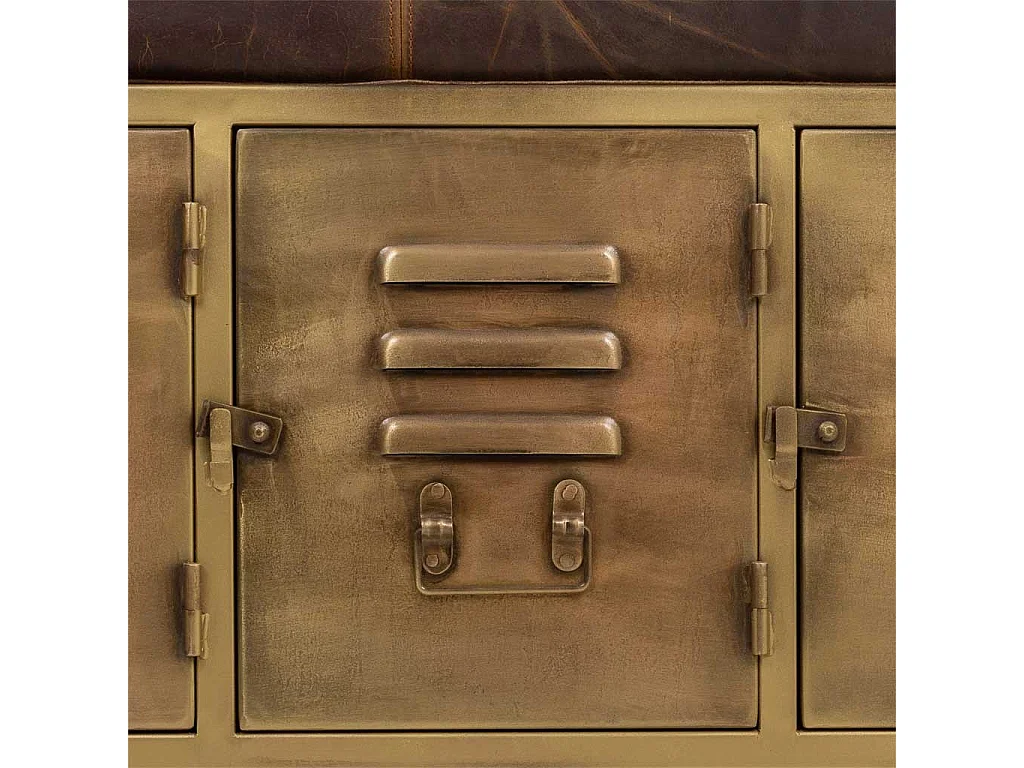 Banco de metal e couro marrom 120x40x51