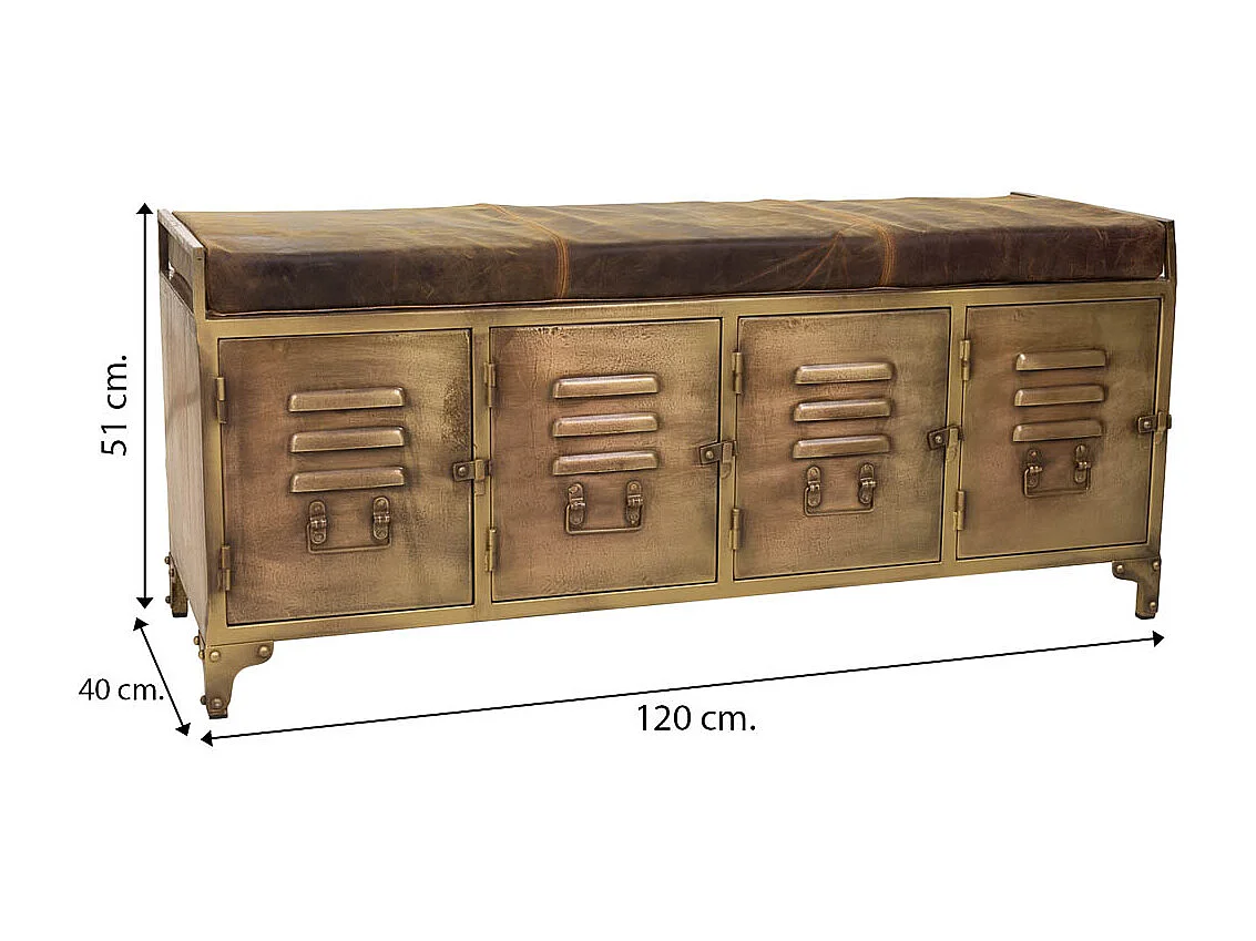 Banco de metal e couro marrom 120x40x51