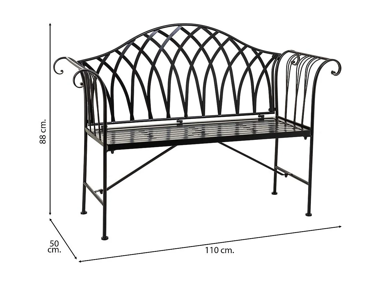 Panca in ferro battuto nera 110x50x88h