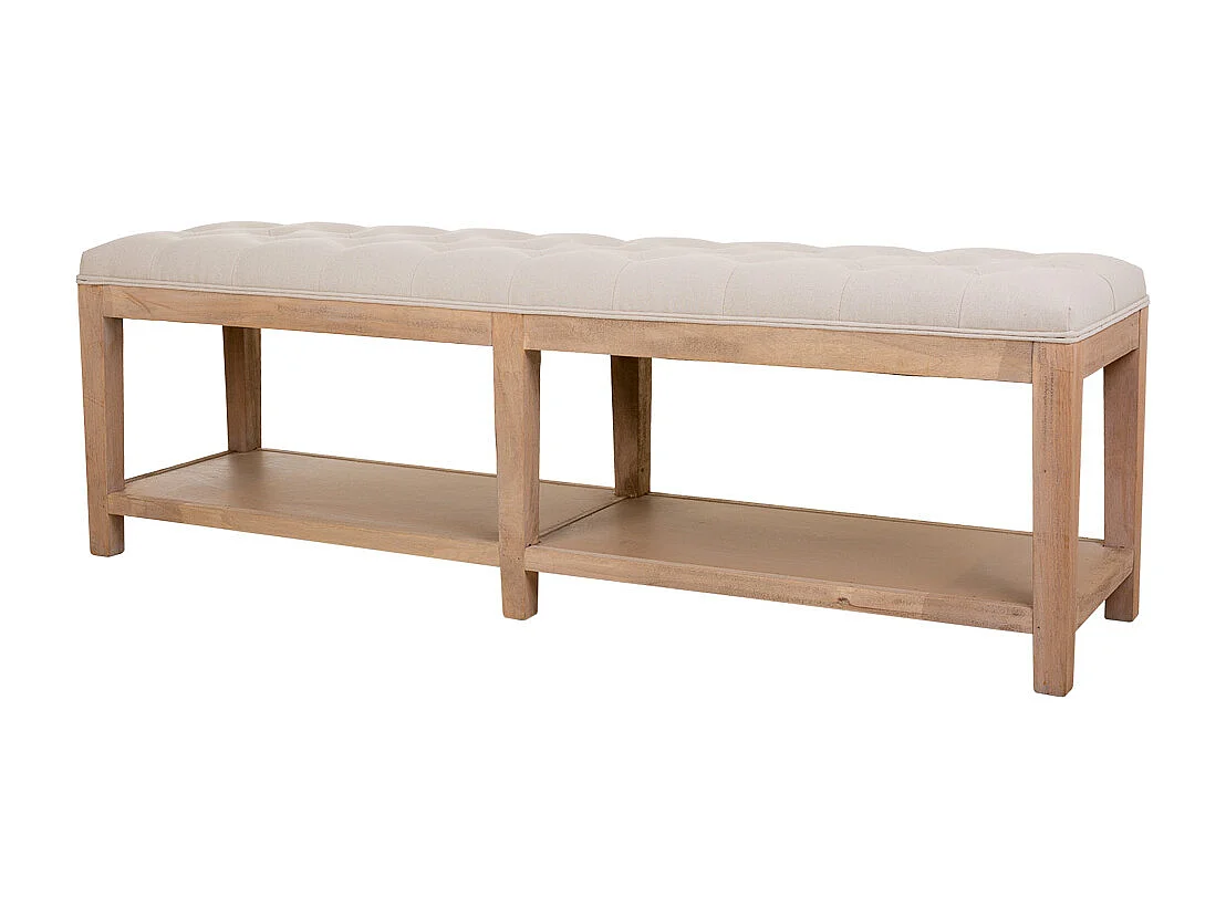 Creme gepolsterte Holzbank 150x38x51h cm